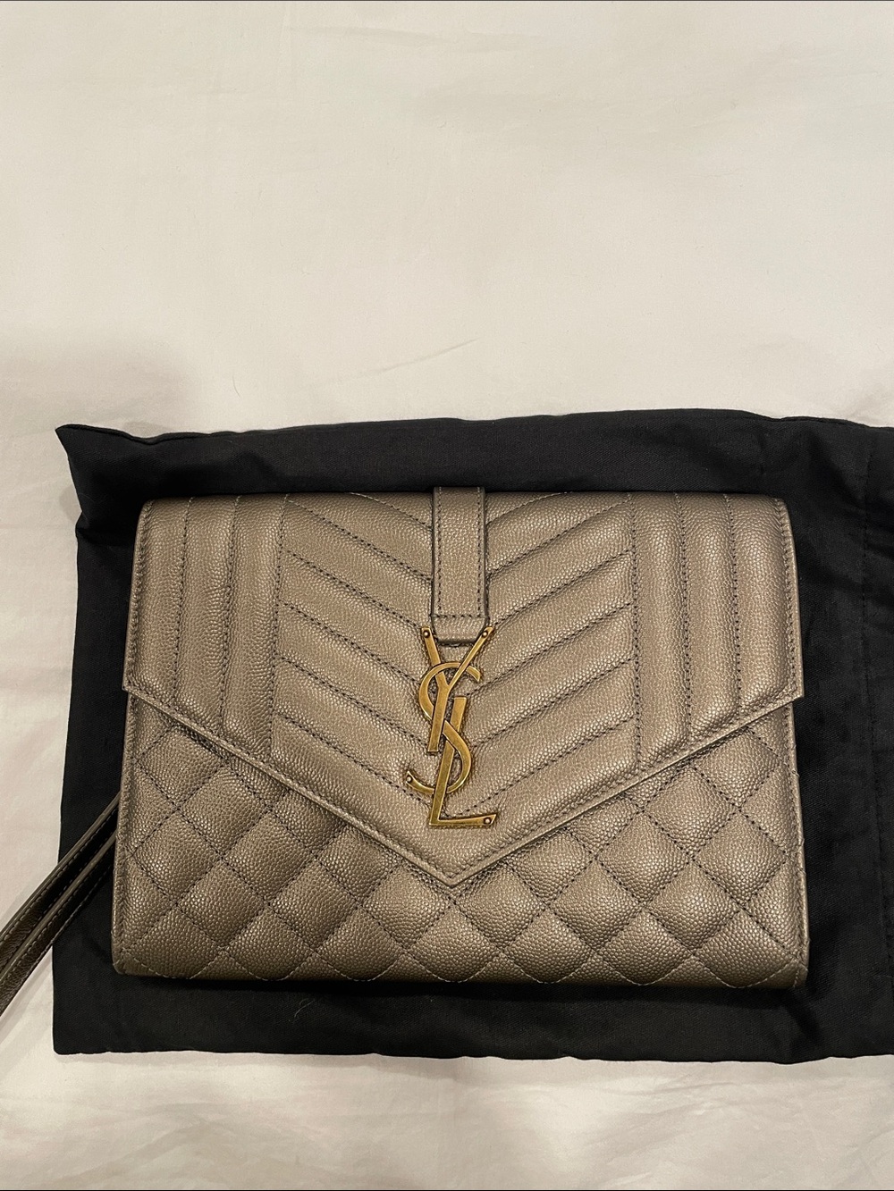 Saint Laurent Metallic Taupe Quilted Envelope Bag